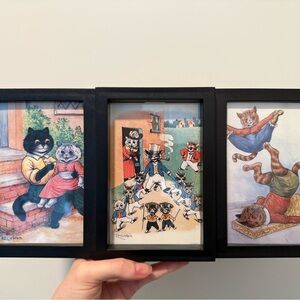 Framed Louis Wain Cat Print Trio